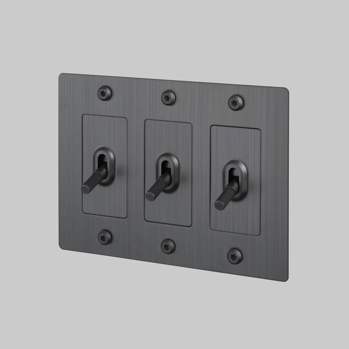 Buster + Punch 3 Gang Toggle Switch | Linear Knurl | Without Logo