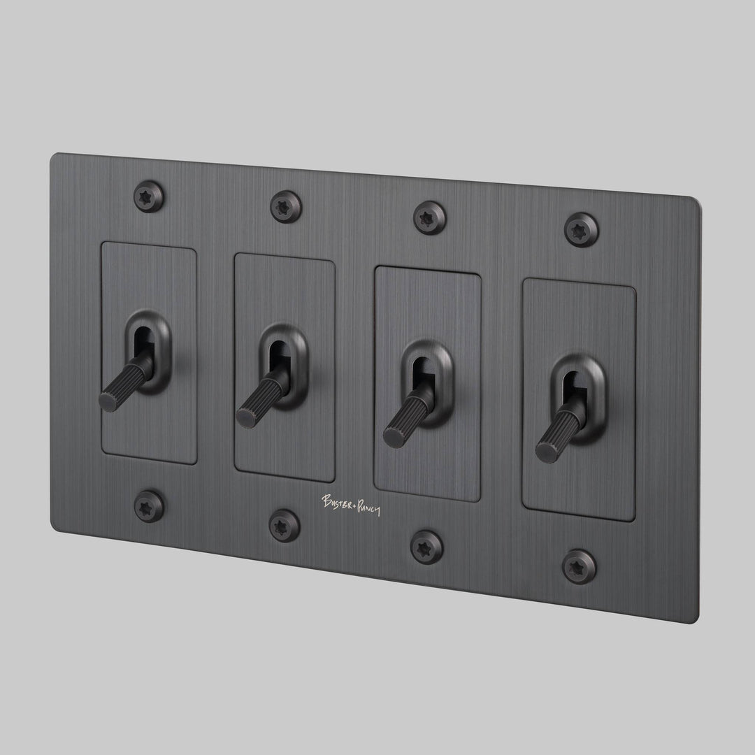 Buster + Punch 4 Gang Toggle Switch | Linear Knurl | With Logo