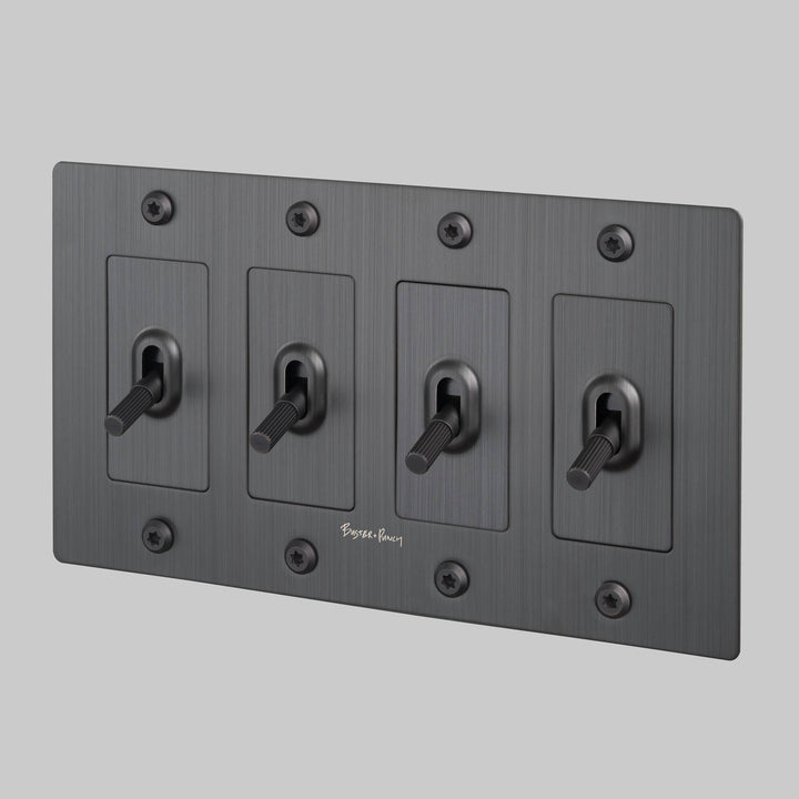 Buster + Punch 4 Gang Toggle Switch | Linear Knurl | With Logo