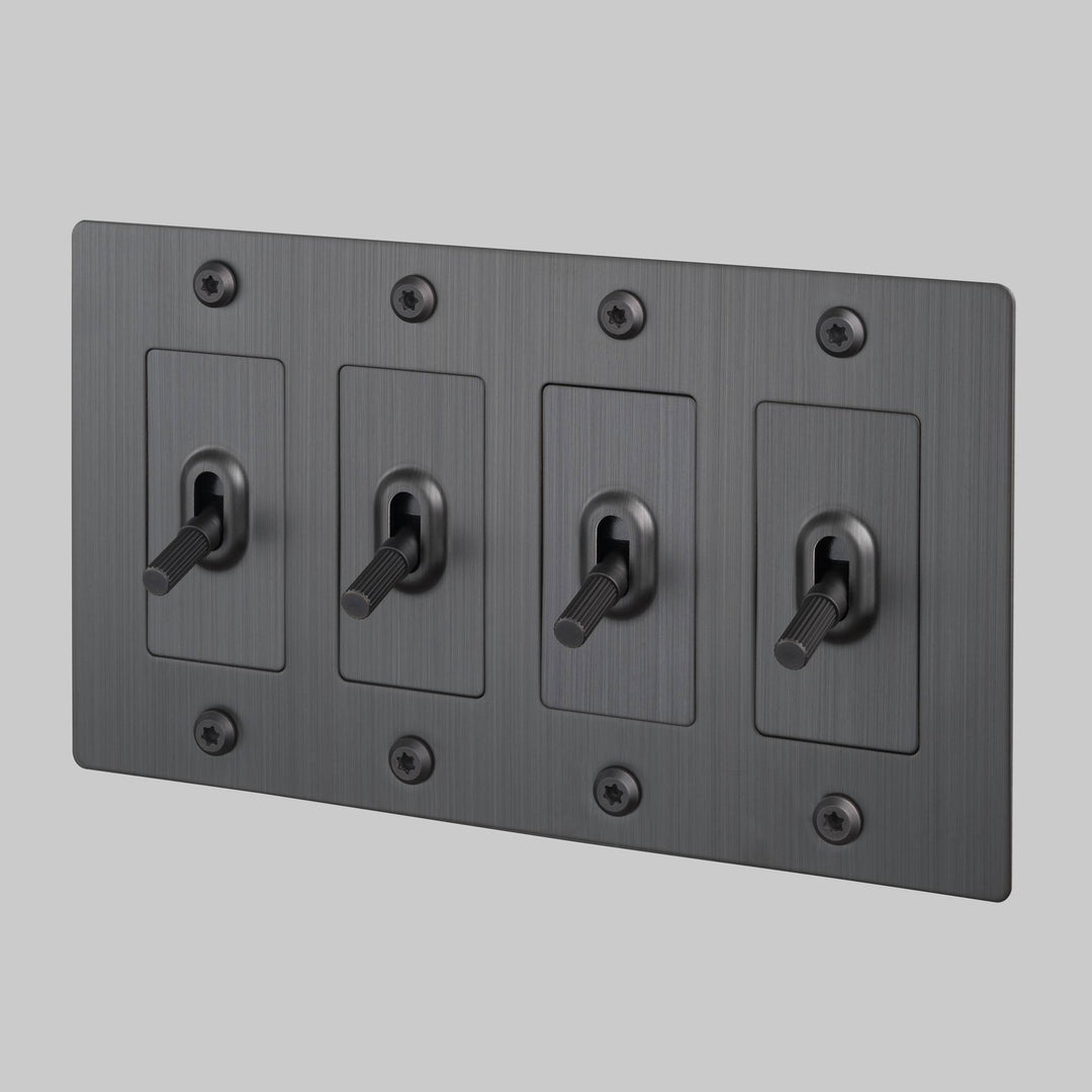 Buster + Punch 4 Gang Toggle Switch Linear Knurl Without Logo Smoked Bronze