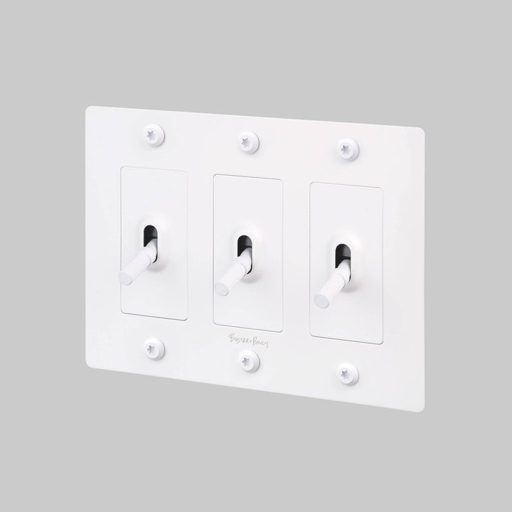 Buster + Punch 3 Gang Toggle Switch Linear Knurl With Logo White