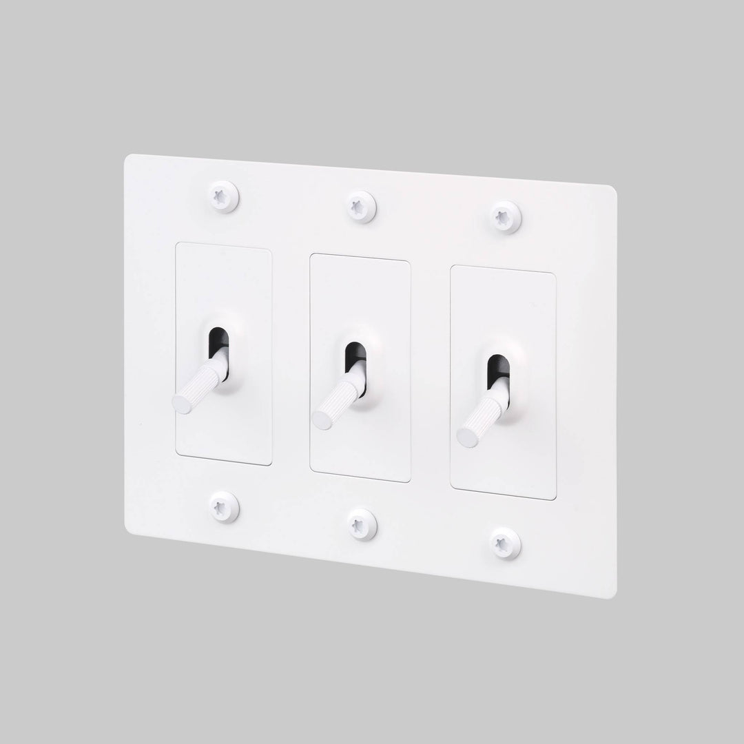Buster + Punch 3 Gang Toggle Switch Linear Knurl Without Logo White