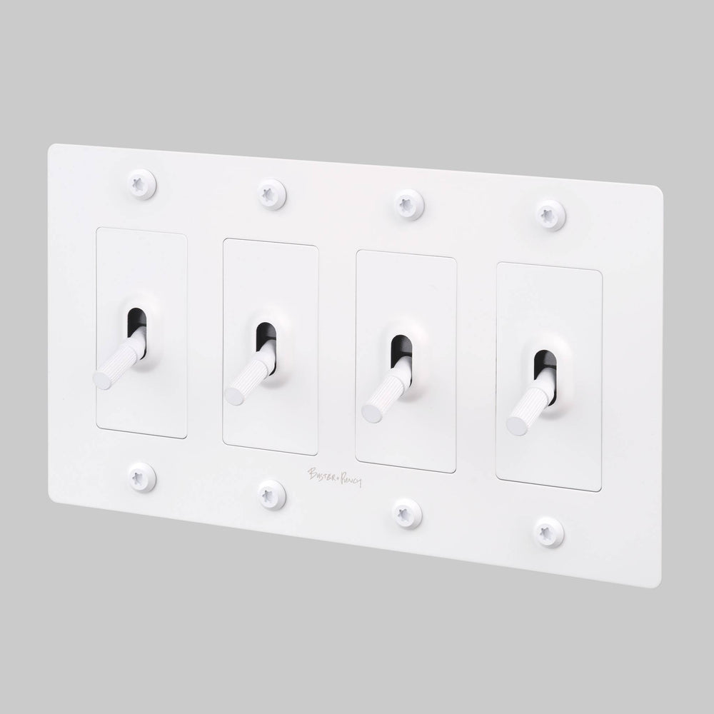 Buster + Punch 4 Gang Toggle Switch Linear Knurl With Logo White