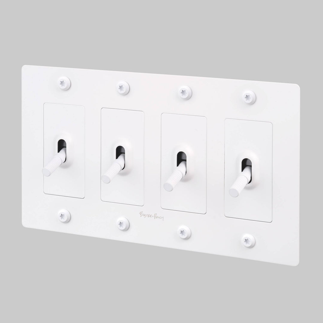 Buster + Punch 4 Gang Toggle Switch Linear Knurl With Logo White