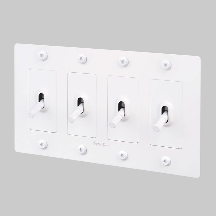 Buster + Punch 4 Gang Toggle Switch Linear Knurl With Logo White