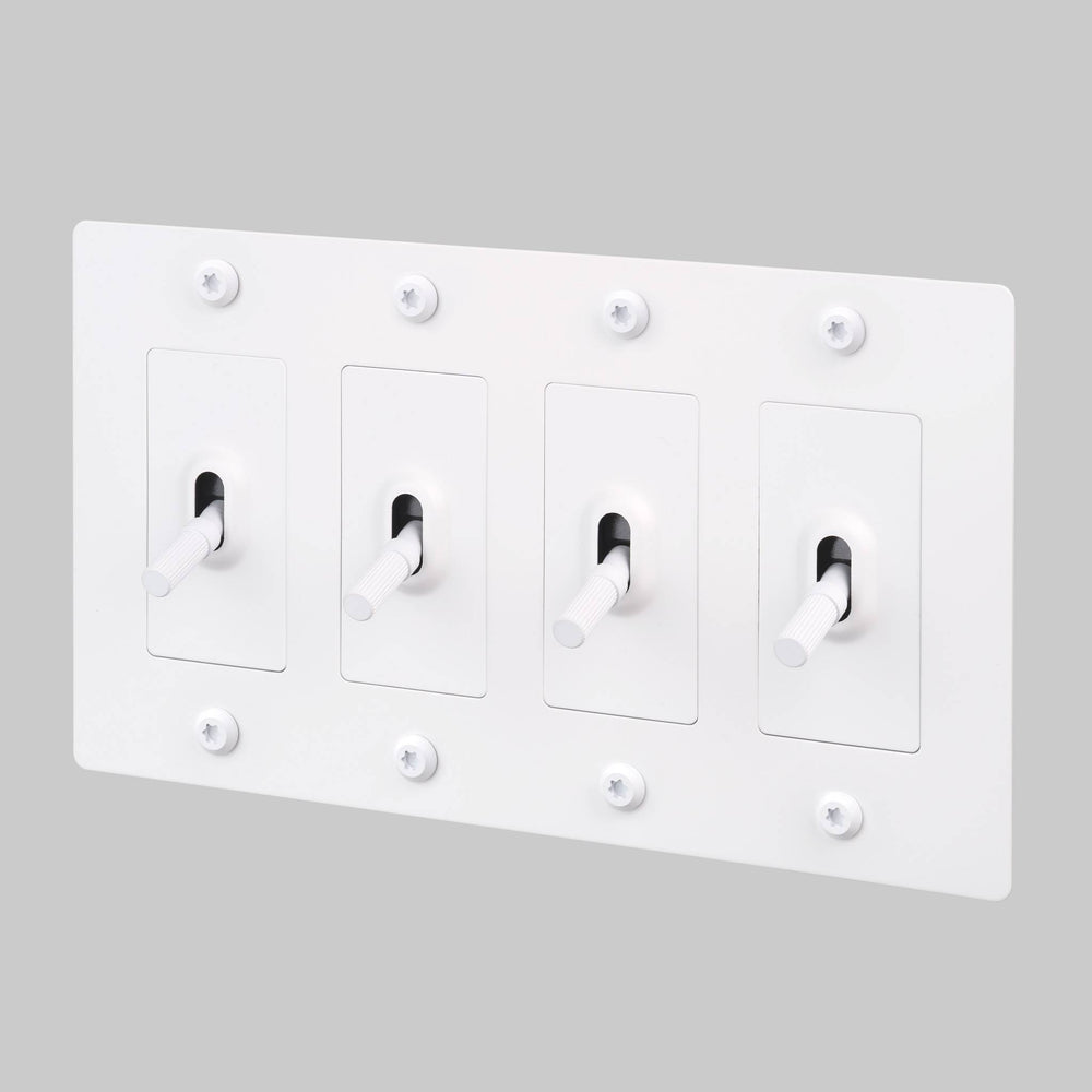Buster + Punch 4 Gang Toggle Switch Linear Knurl Without Logo White