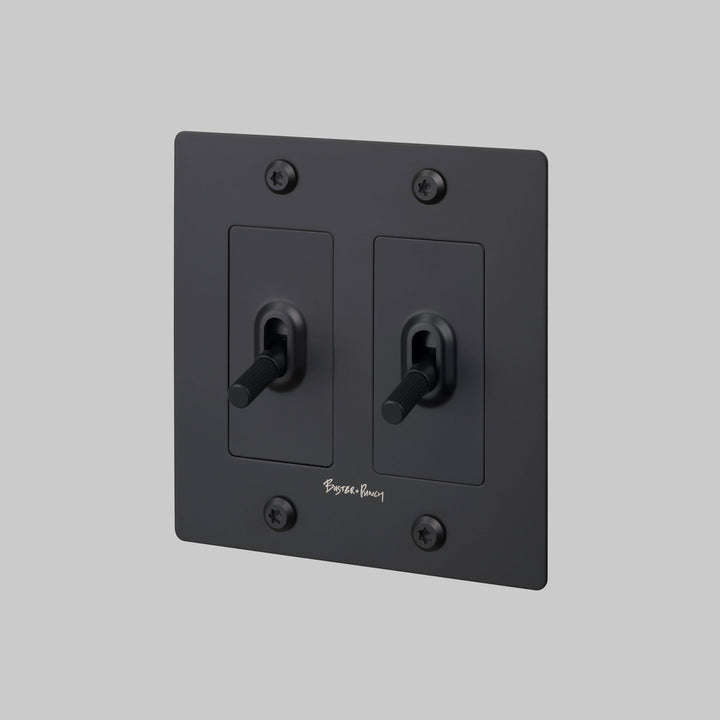 Buster + Punch 2 Gang Toggle Switch Linear Knurl With Logo Black