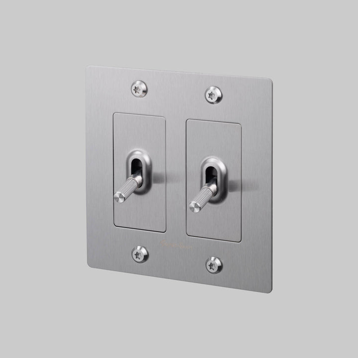 Buster + Punch 2 Gang Toggle Switch Linear Knurl With Logo Steel
