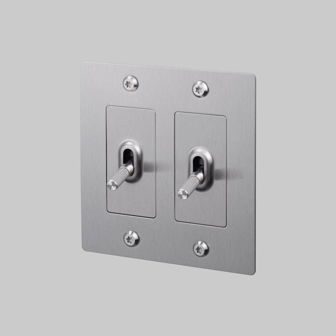 Buster + Punch 2 Gang Toggle Switch Linear Knurl Without Logo Steel