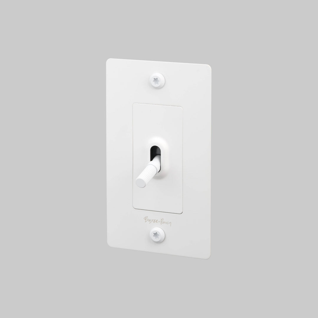 Buster + Punch 1 Gang Toggle Switch Linear Knurl With Logo White