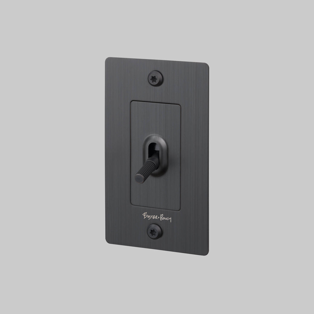Buster + Punch 1 Gang Toggle Switch Linear Knurl With Logo Smoked Bronze