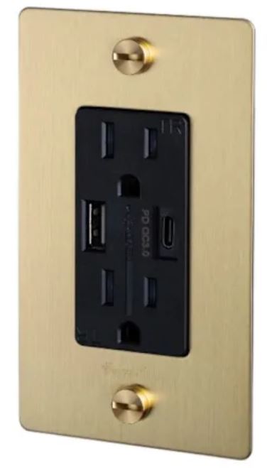 Buster + Punch 1 gang Duplex Outlet/USB A + C/Cross/with Logo/