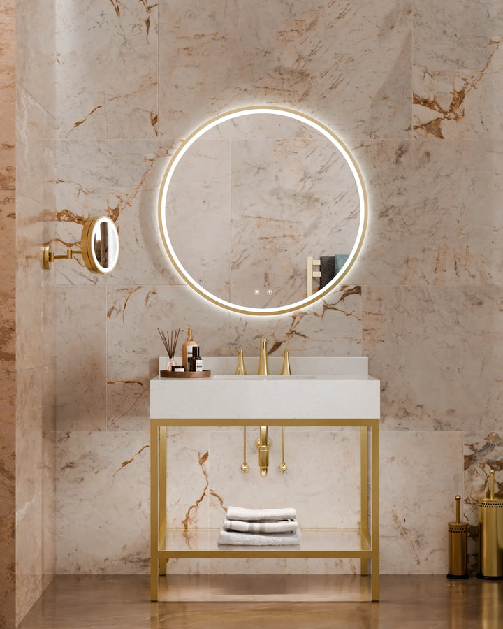 Electric Mirror Brilliance frame-lit LED mirror over vanity