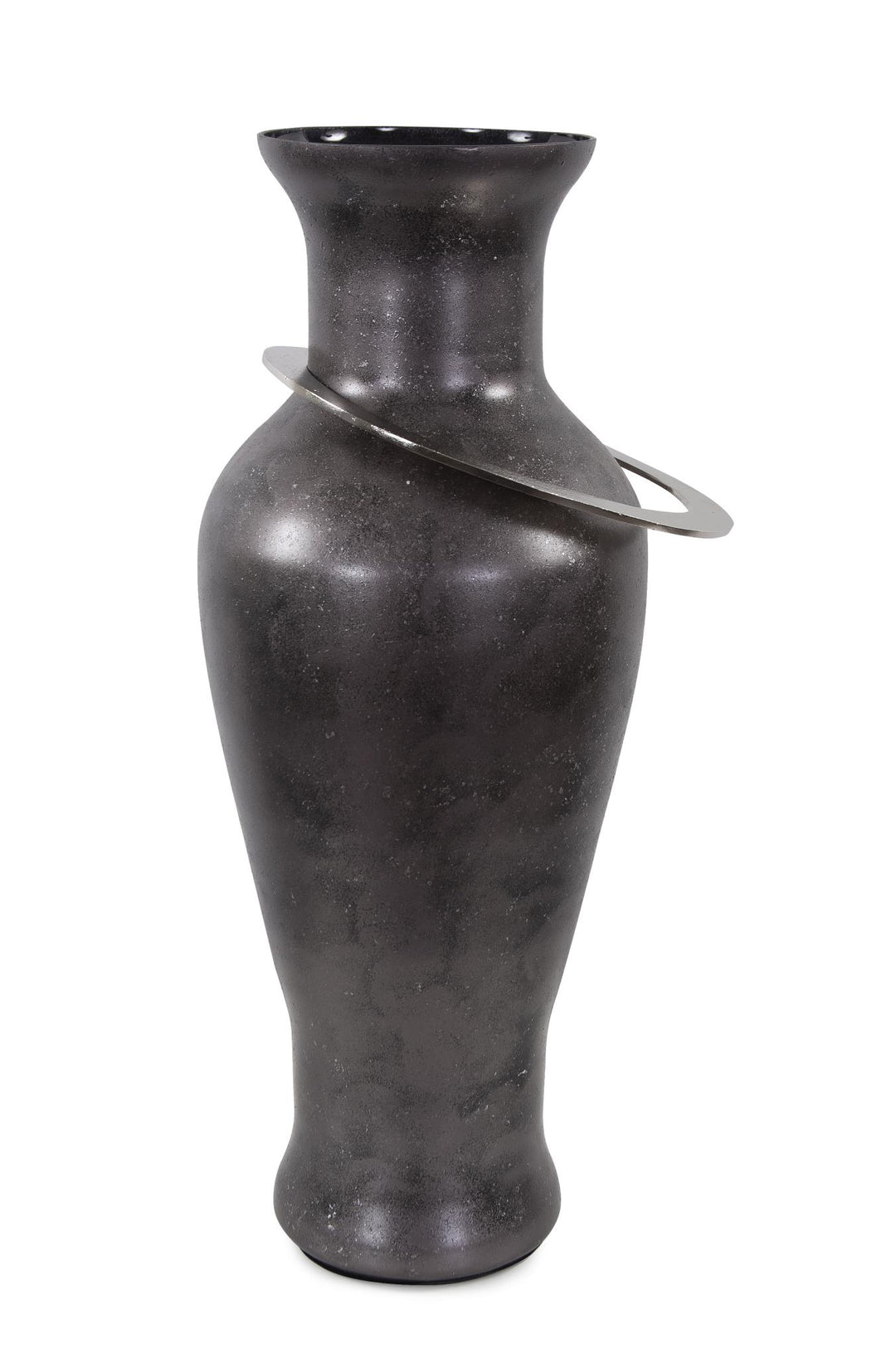 Howard Elliott Black Ore Glass Vase with Metal Accent