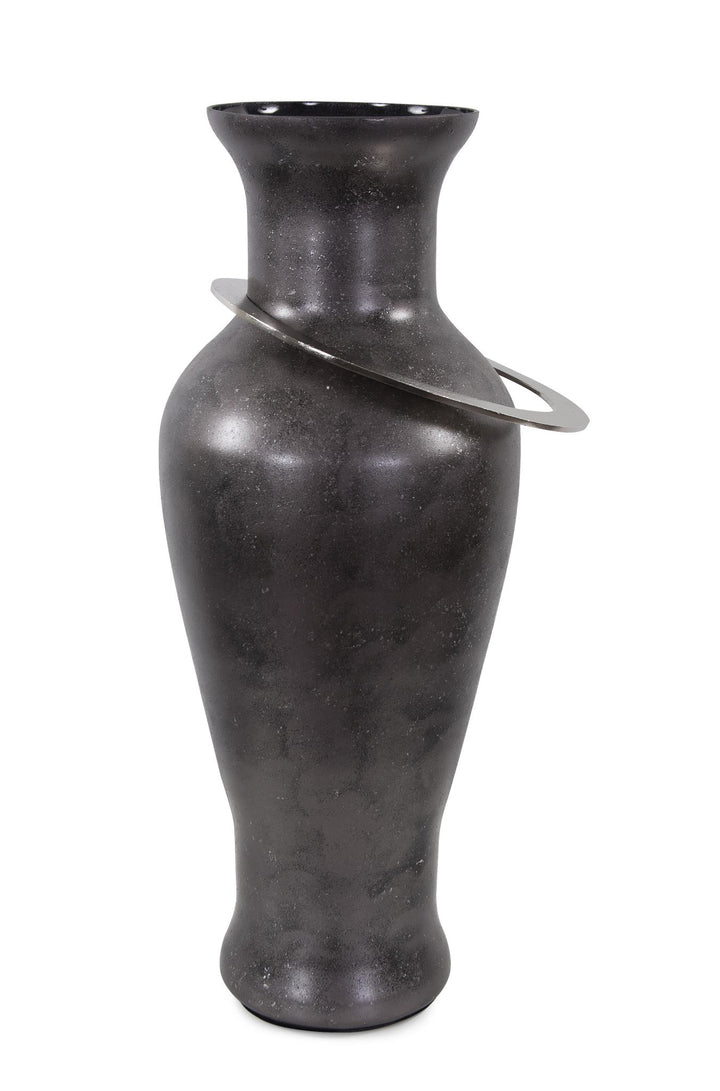 Howard Elliott Black Ore Glass Vase with Metal Accent