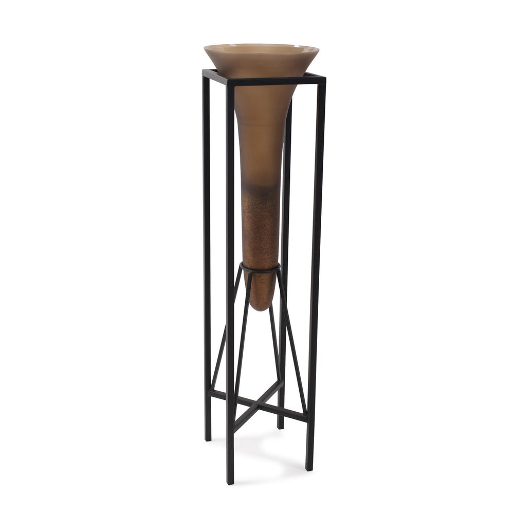 Howard Elliott Bronze Euler Drop Vase with Black Iron Stand