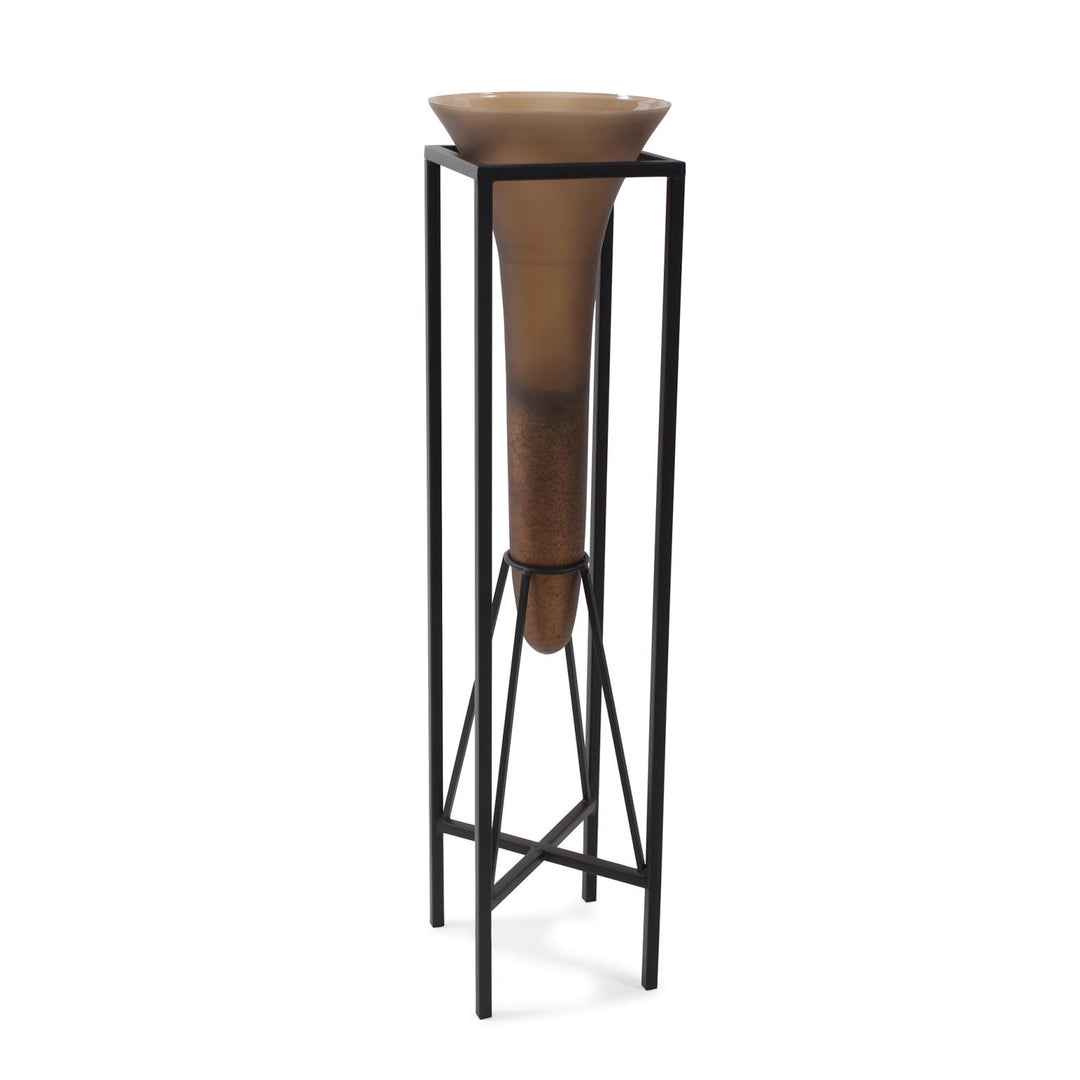 Howard Elliott Bronze Euler Drop Vase with Black Iron Stand