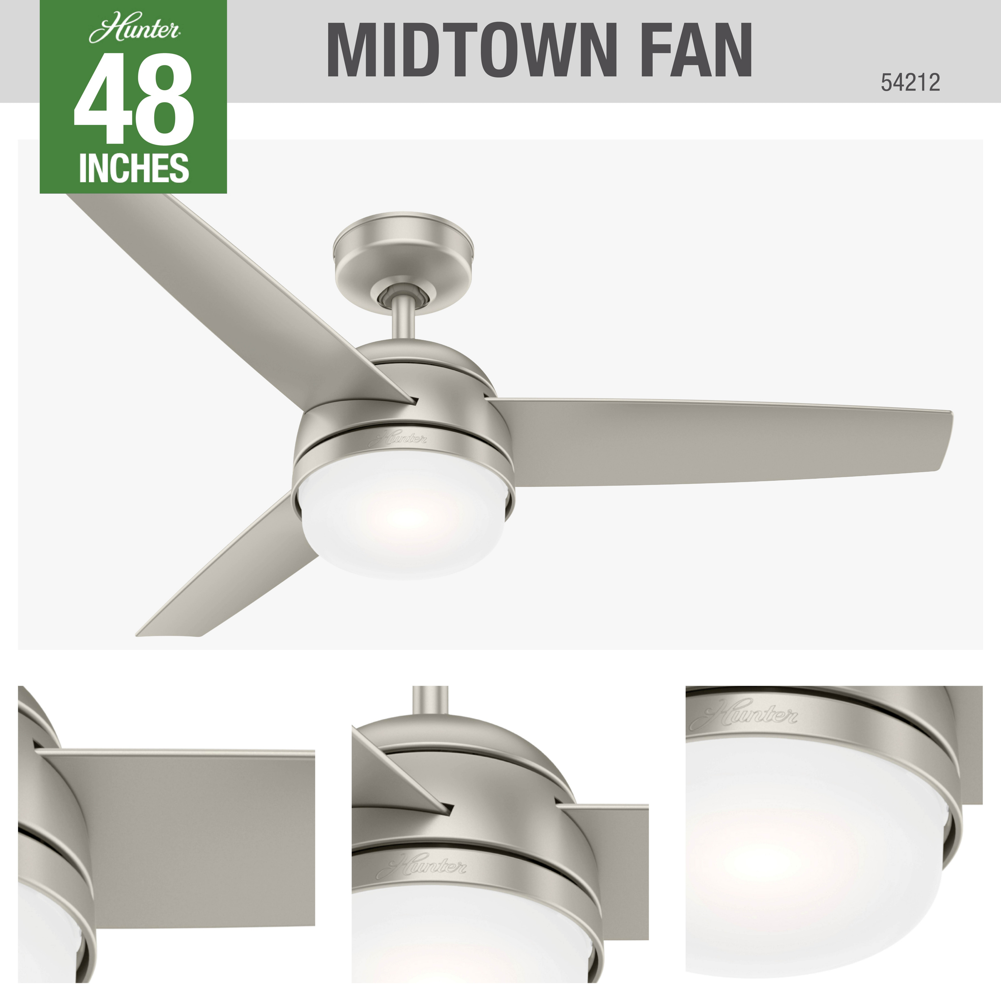 Hunter 48 inch Midtown Ceiling Fan with LED Light Kit and Handheld Remote