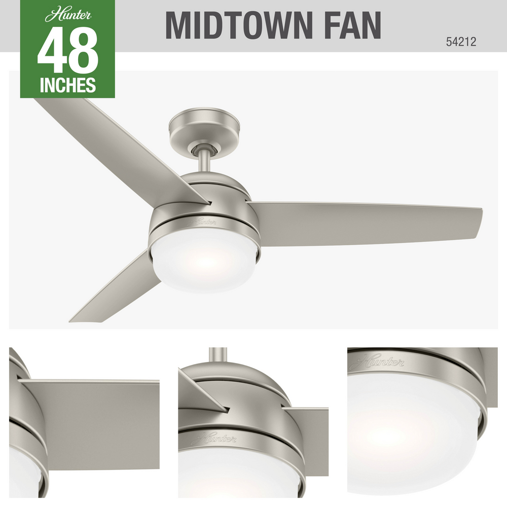 Hunter 48 inch Midtown Ceiling Fan with LED Light Kit and Handheld Remote Indoor Ceiling Fans Hunter   