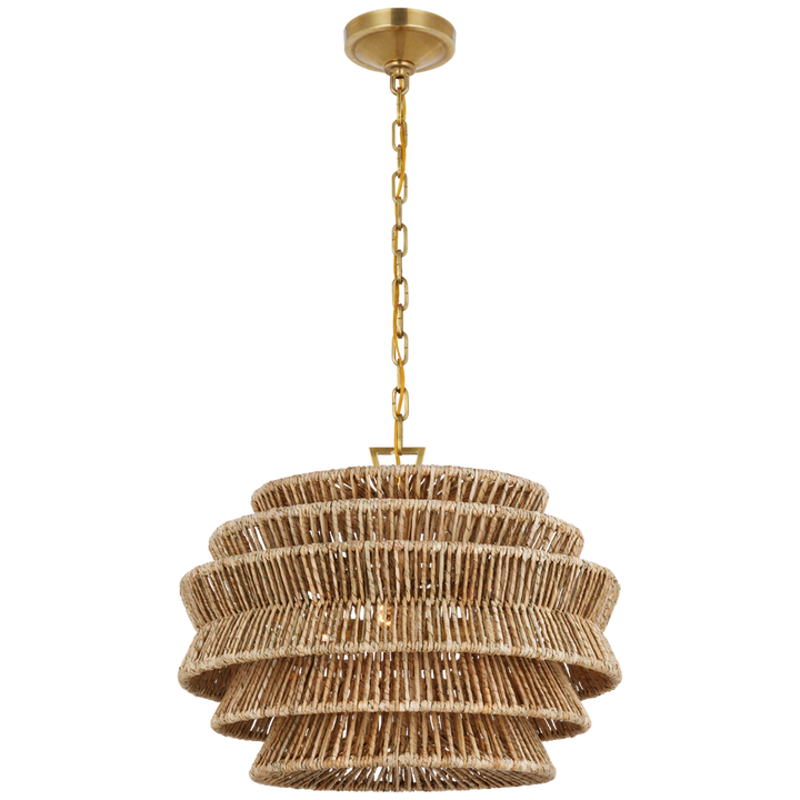 Visual Comfort & Co. Antigua Small Drum Chandelier Chandeliers Visual Comfort & Co. Antique-Burnished Brass and Natural Abaca  