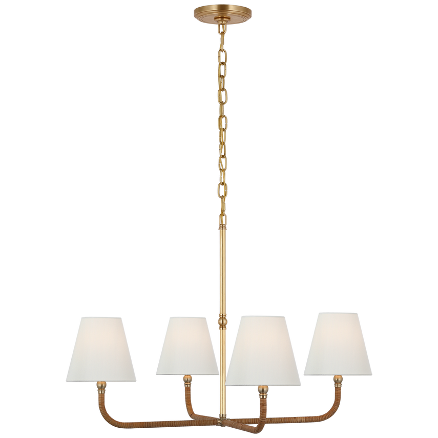 Visual Comfort & Co. Basden Medium Single Tier Chandelier Chandeliers Visual Comfort & Co. Antique-Burnished Brass and Natural Rattan  