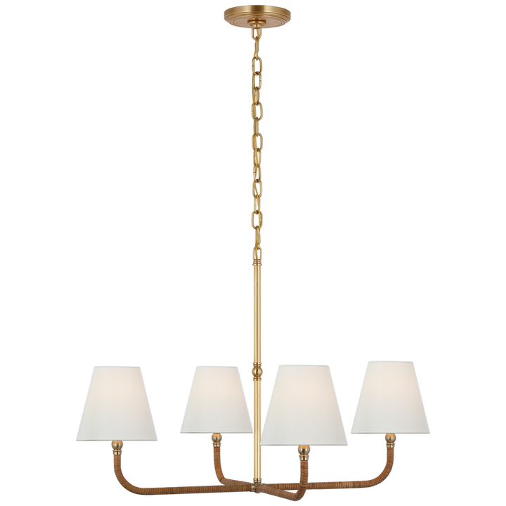 Visual Comfort & Co. Basden Medium Single Tier Chandelier Chandeliers Visual Comfort & Co. Antique-Burnished Brass and Natural Rattan  