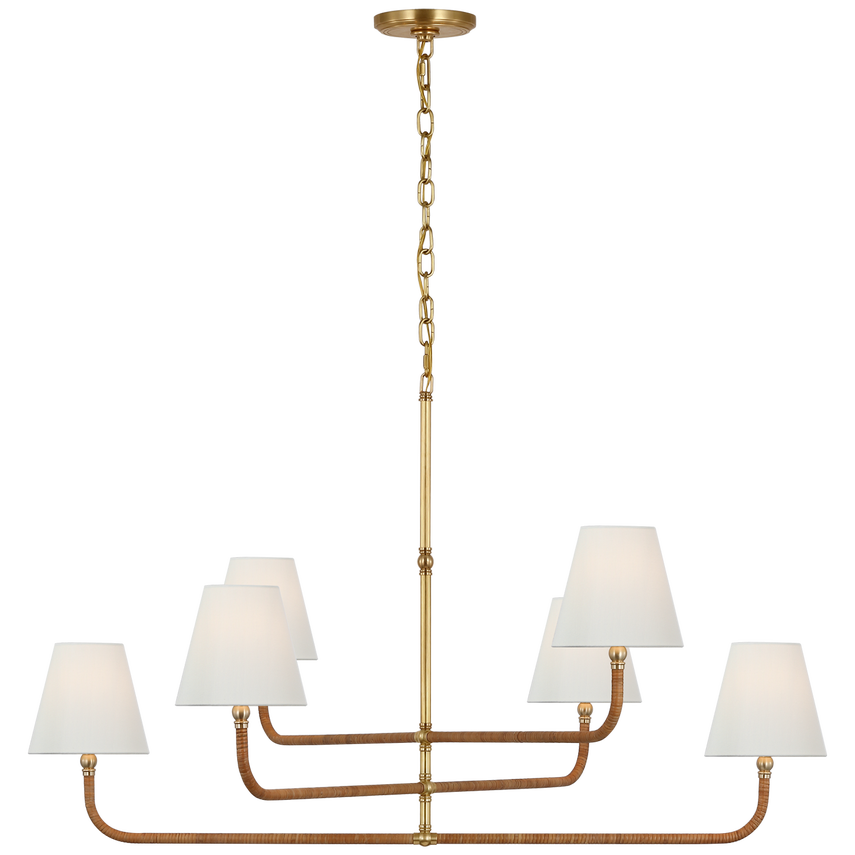 Visual Comfort & Co. Basden Extra Large Three Tier Chandelier Chandeliers Visual Comfort & Co. Antique-Burnished Brass and Natural Rattan  