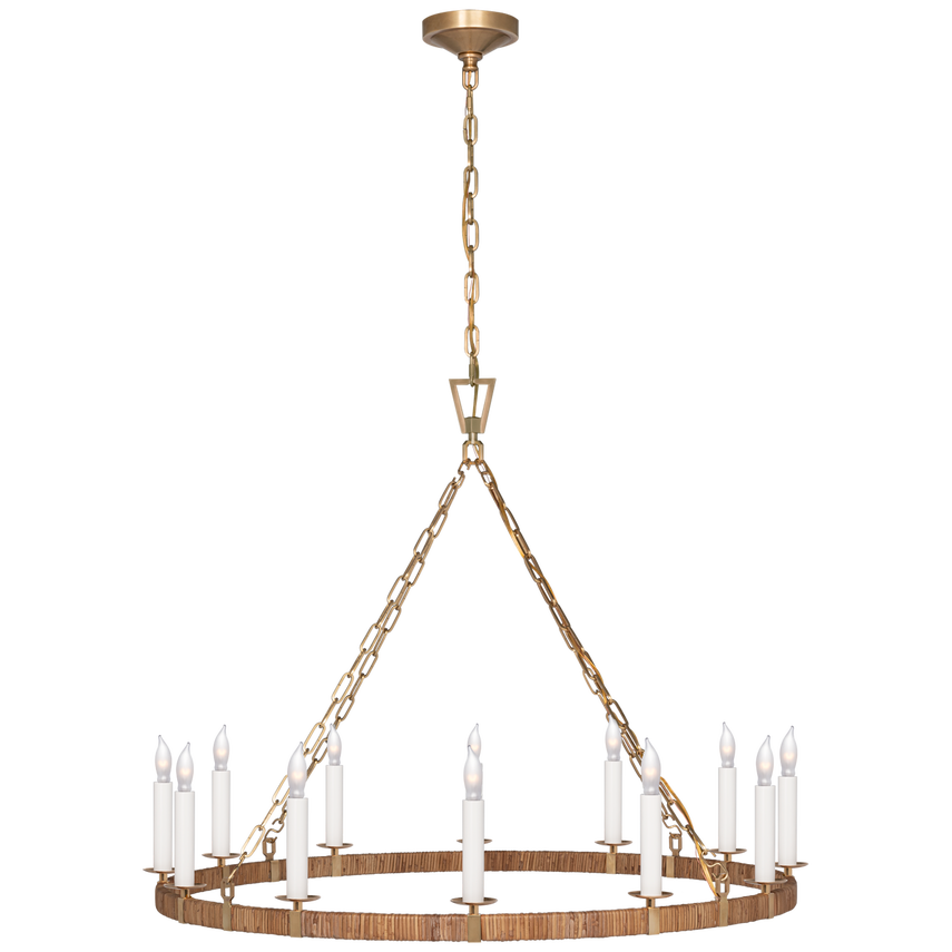 Visual Comfort & Co. Darlana Large Wrapped Ring Chandelier Chandeliers Visual Comfort & Co. Antique-Burnished Brass and Natural Rattan  