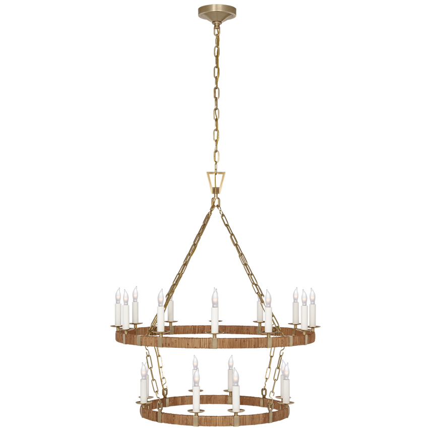 Visual Comfort & Co. Darlana Medium Two Tier Chandelier Chandeliers Visual Comfort & Co. Antique-Burnished Brass and Natural Rattan  