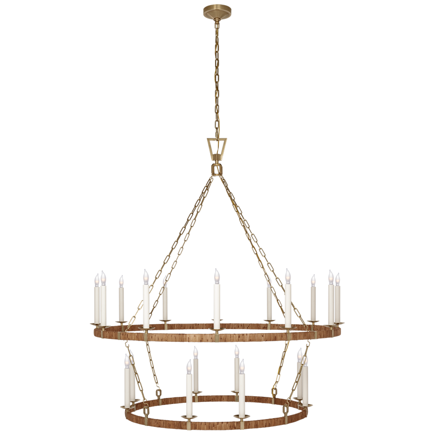 Visual Comfort & Co. Darlana Extra Large Two Tier Chandelier Chandeliers Visual Comfort & Co. Antique-Burnished Brass and Natural Rattan  