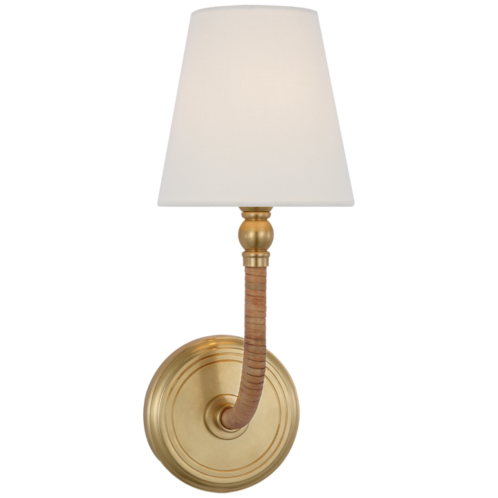 Visual Comfort & Co. Basden Medium Sconce Wall Sconces Visual Comfort & Co. Antique-Burnished Brass and Natural Rattan  