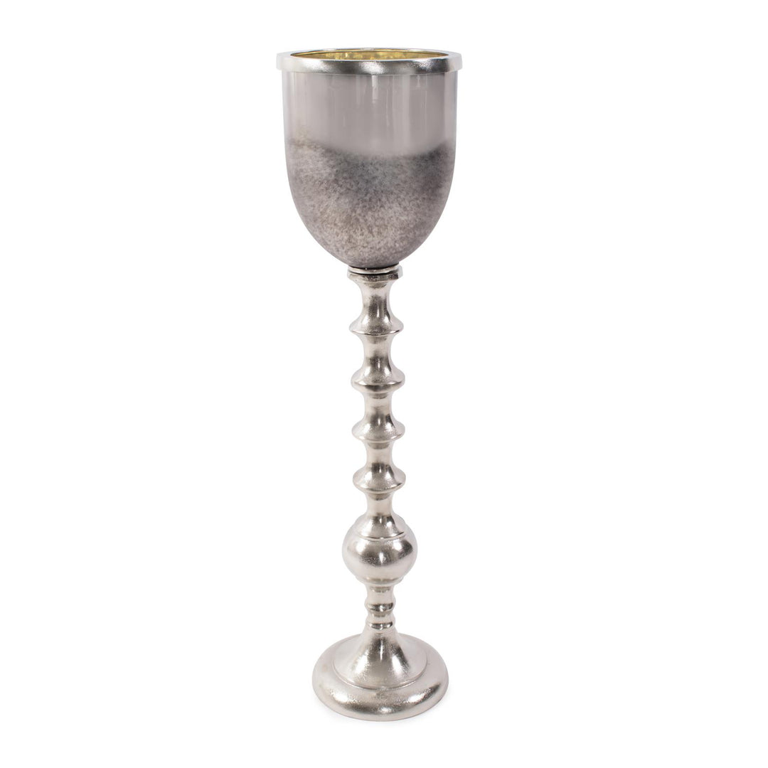 Howard Elliott Black Diamond Glass Chalise on a Nickel Turned Metal Stand