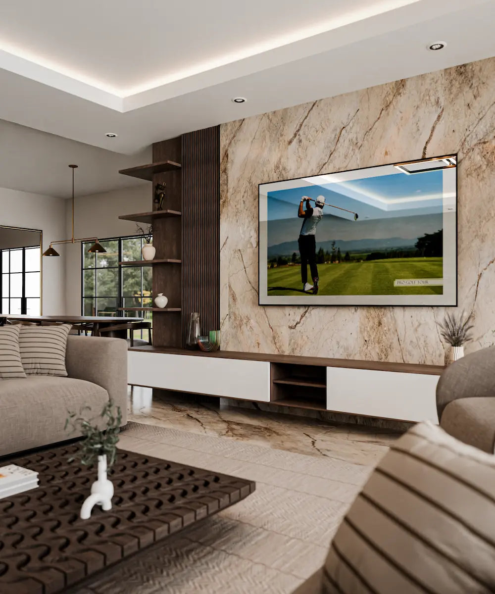 Electric Mirror Eclipse mirror TV cover over wall-mounted TV
