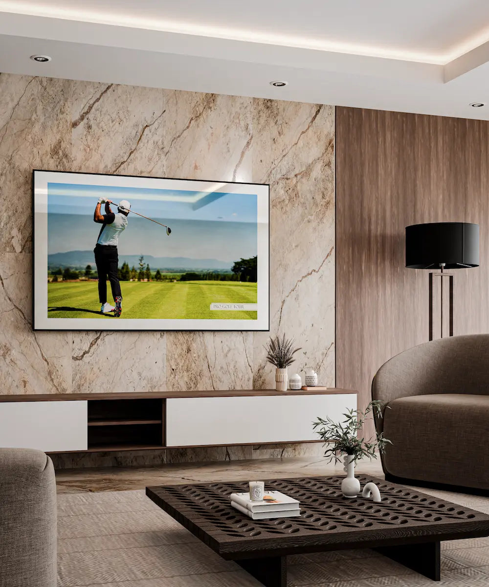 Electric Mirror Eclipse mirror TV cover over wall-mounted TV