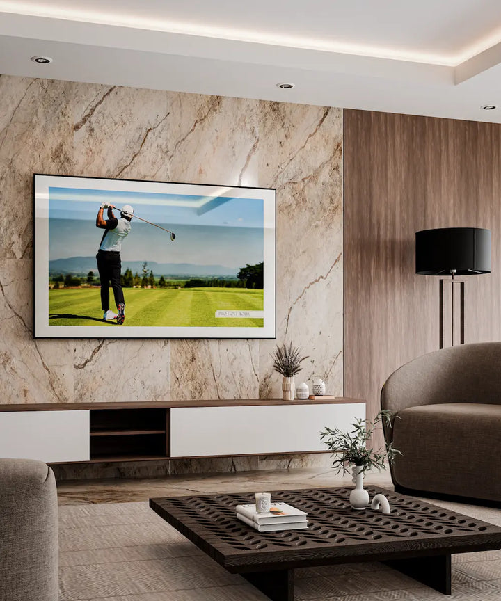 Electric Mirror Eclipse mirror TV cover over wall-mounted TV