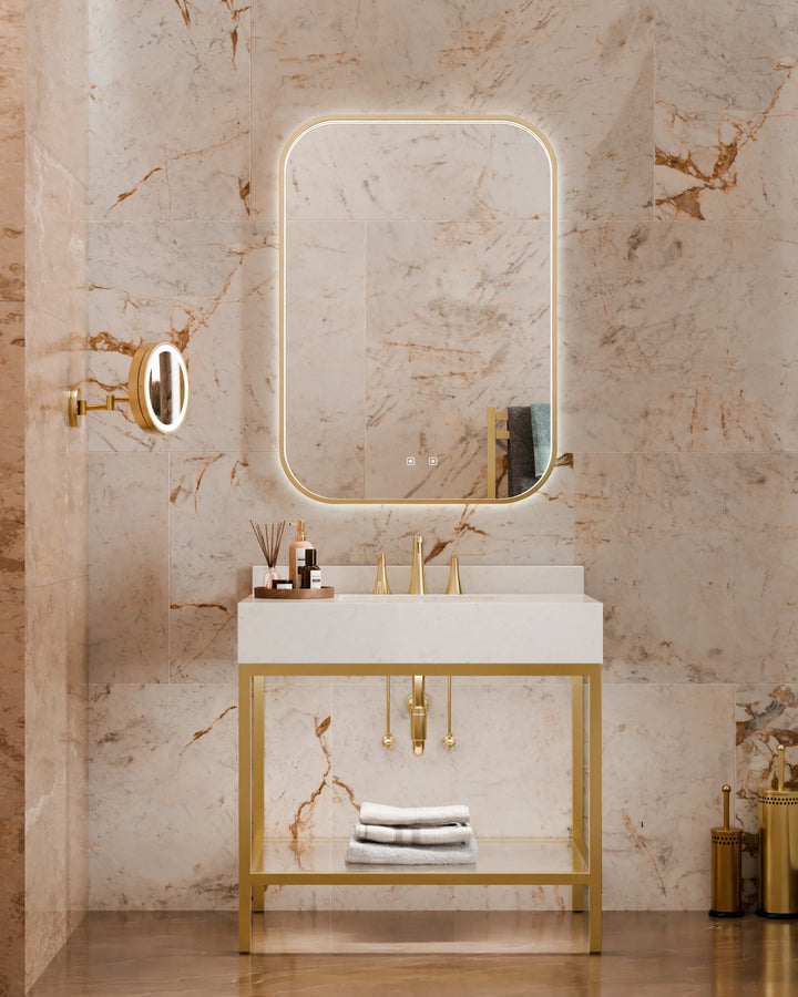 Electric Mirror Eminence frame-lit LED mirror 30 x 42 over Savannah vanity