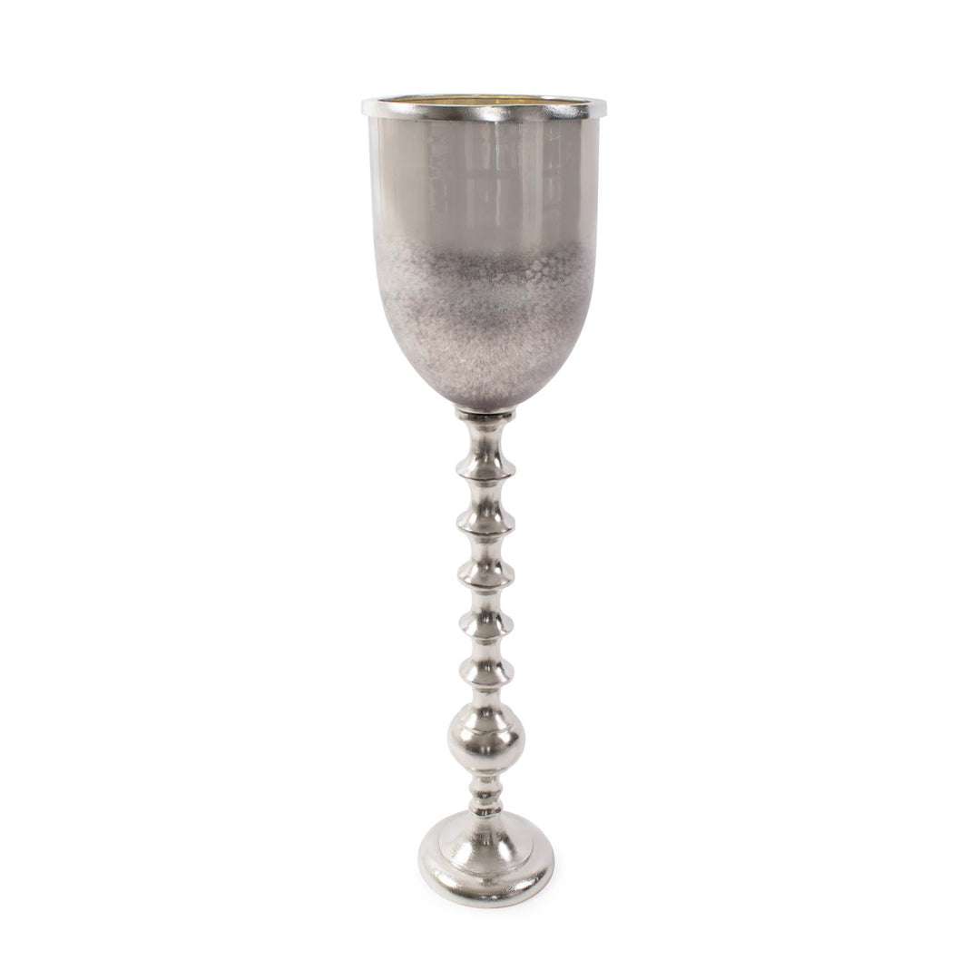 Howard Elliott Black Diamond Glass Chalise on a Nickel Turned Metal Stand