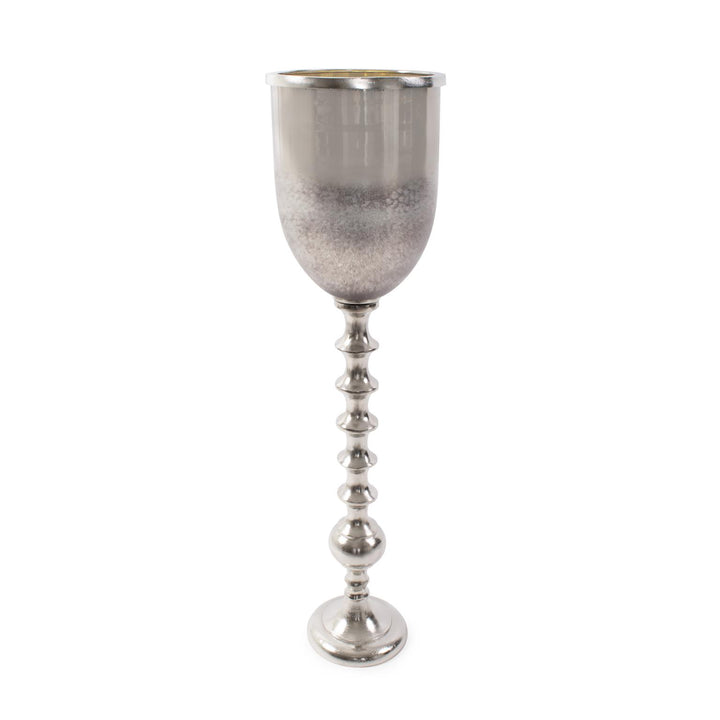 Howard Elliott Black Diamond Glass Chalise on a Nickel Turned Metal Stand