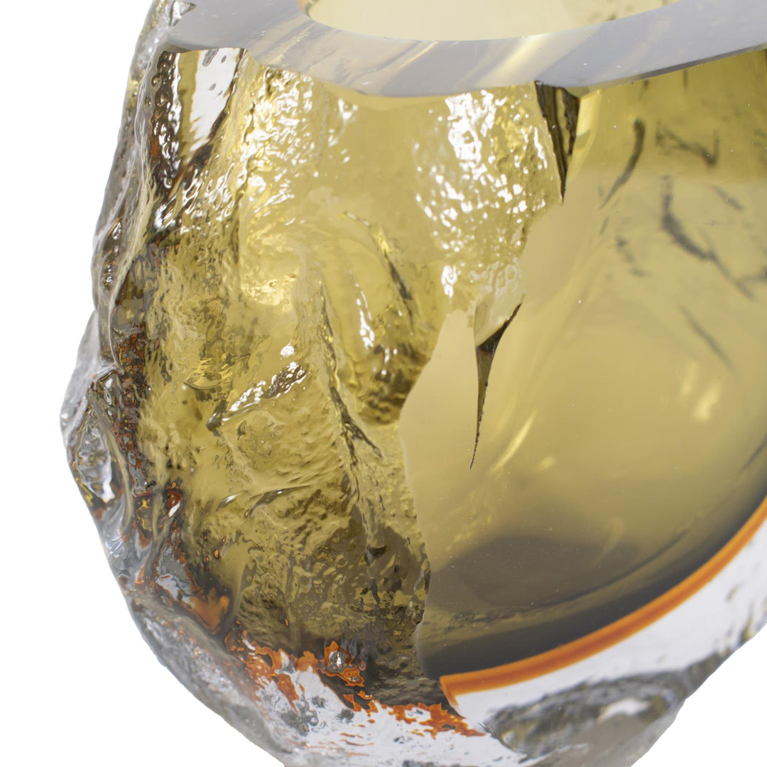 Howard Elliott Dusty Olive Crystalized Glass Vase