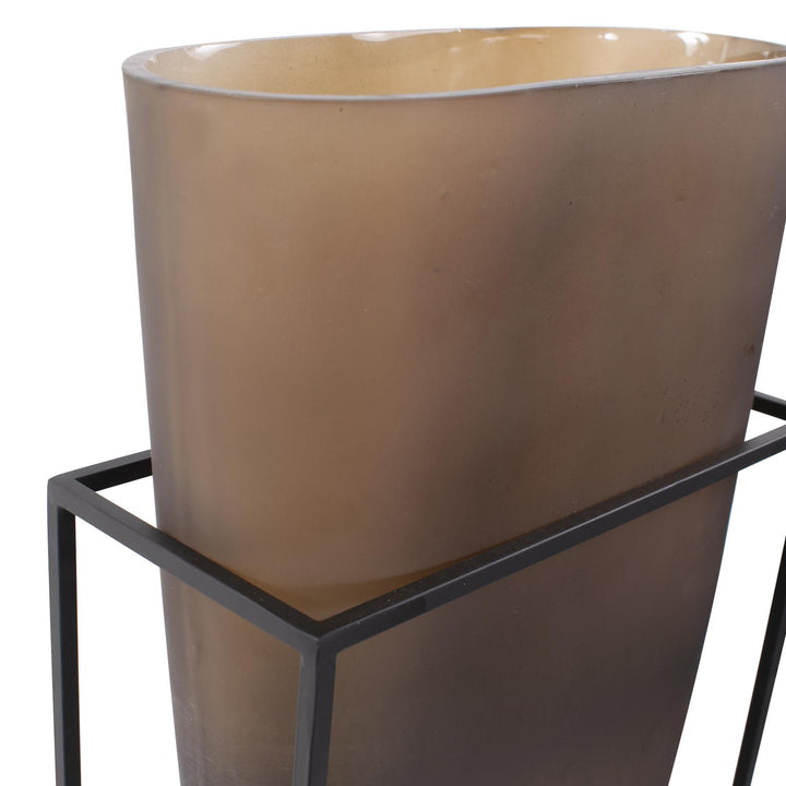 Howard Elliott Bronze Euler Vase with Black Iron Stand