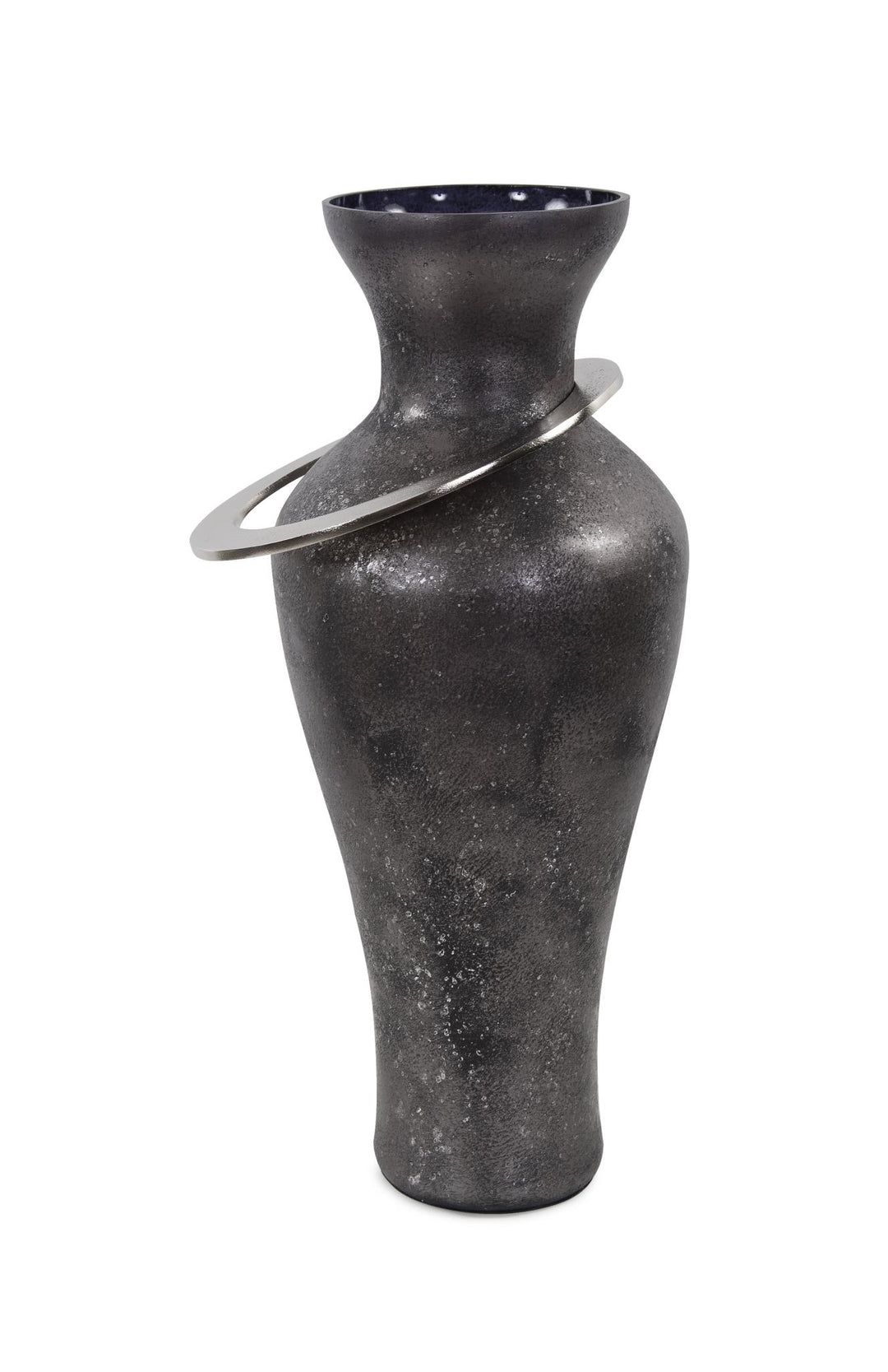 Howard Elliott Black Ore Glass Vase with Metal Accent