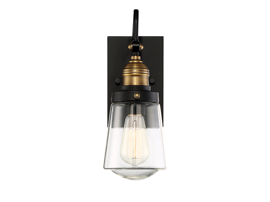 Savoy House Macauley Outdoor Wall Lantern in Vintage Black with Warm Brass