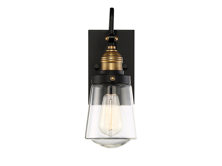 Savoy House Macauley Outdoor Wall Lantern in Vintage Black with Warm Brass