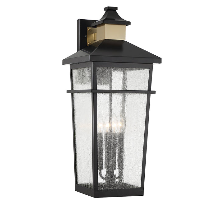 Savoy House Kingsley Outdoor Wall Lantern in Matte Black with Warm Brass