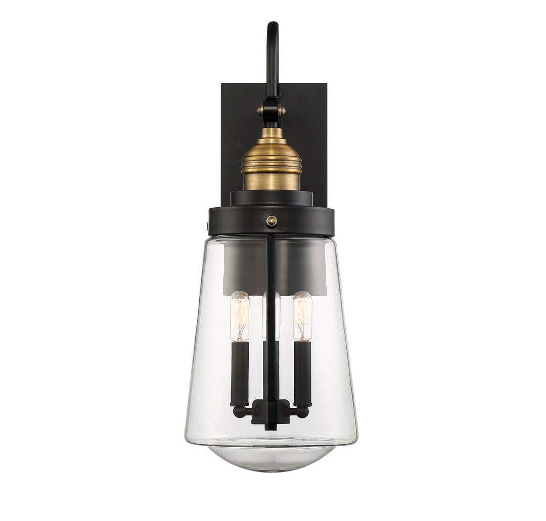 Savoy House Macauley Outdoor Wall Lantern in Vintage Black with Warm Brass