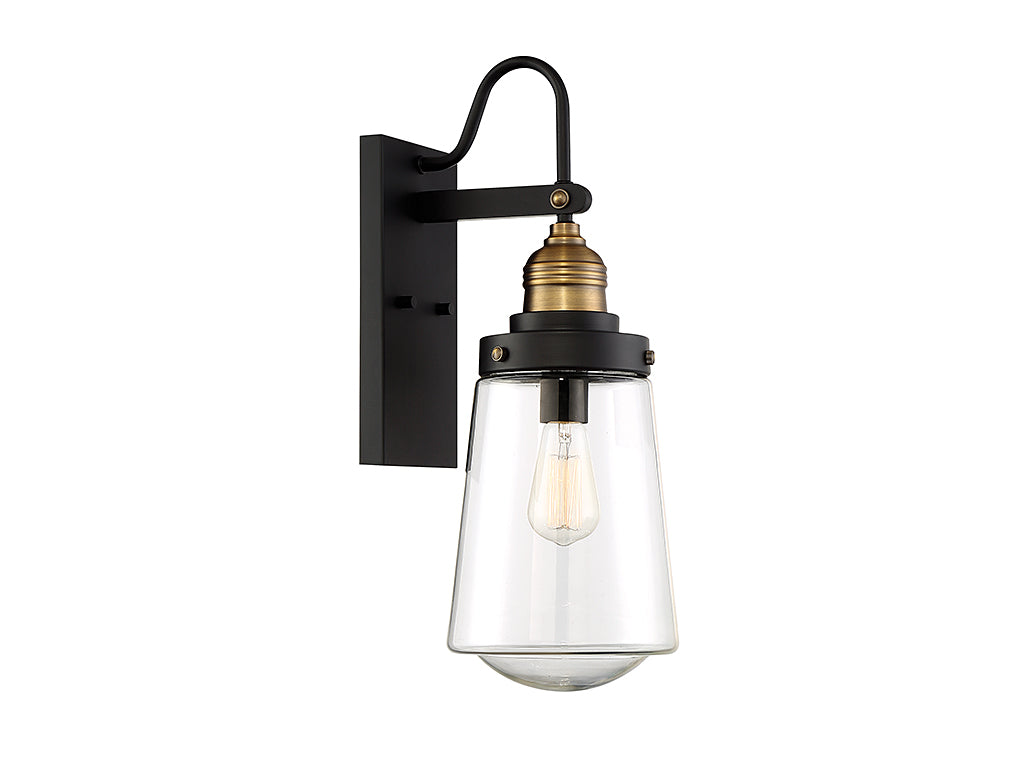 Savoy House Macauley Outdoor Wall Lantern in Vintage Black with Warm Brass