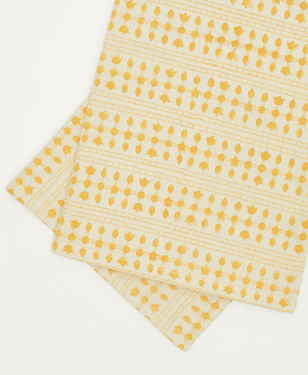 Anchal Graphic Block Print Cotton Napkins - Set of 2 | Mustard NGSGB Kitchen Anchal   