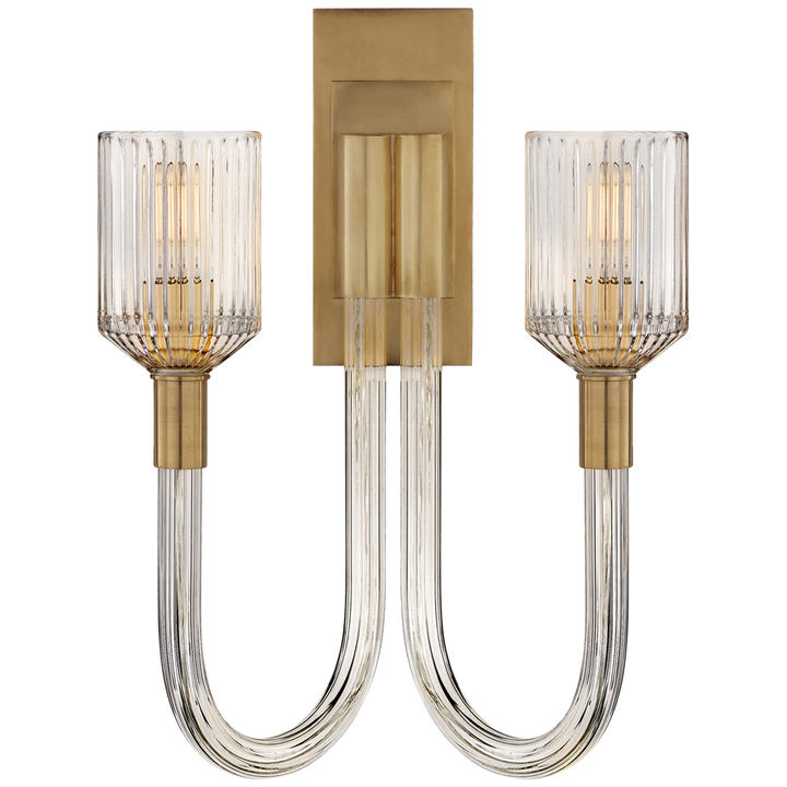 Visual Comfort & Co. Reverie Double Sconce Wall Sconces Visual Comfort & Co. Clear Ribbed Glass and Brass  