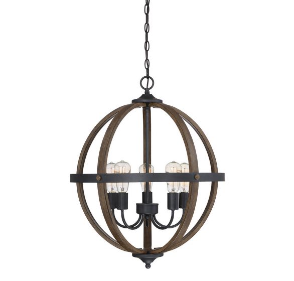 Meridian  Chandelier Chandeliers Meridian Wood with Black 5 