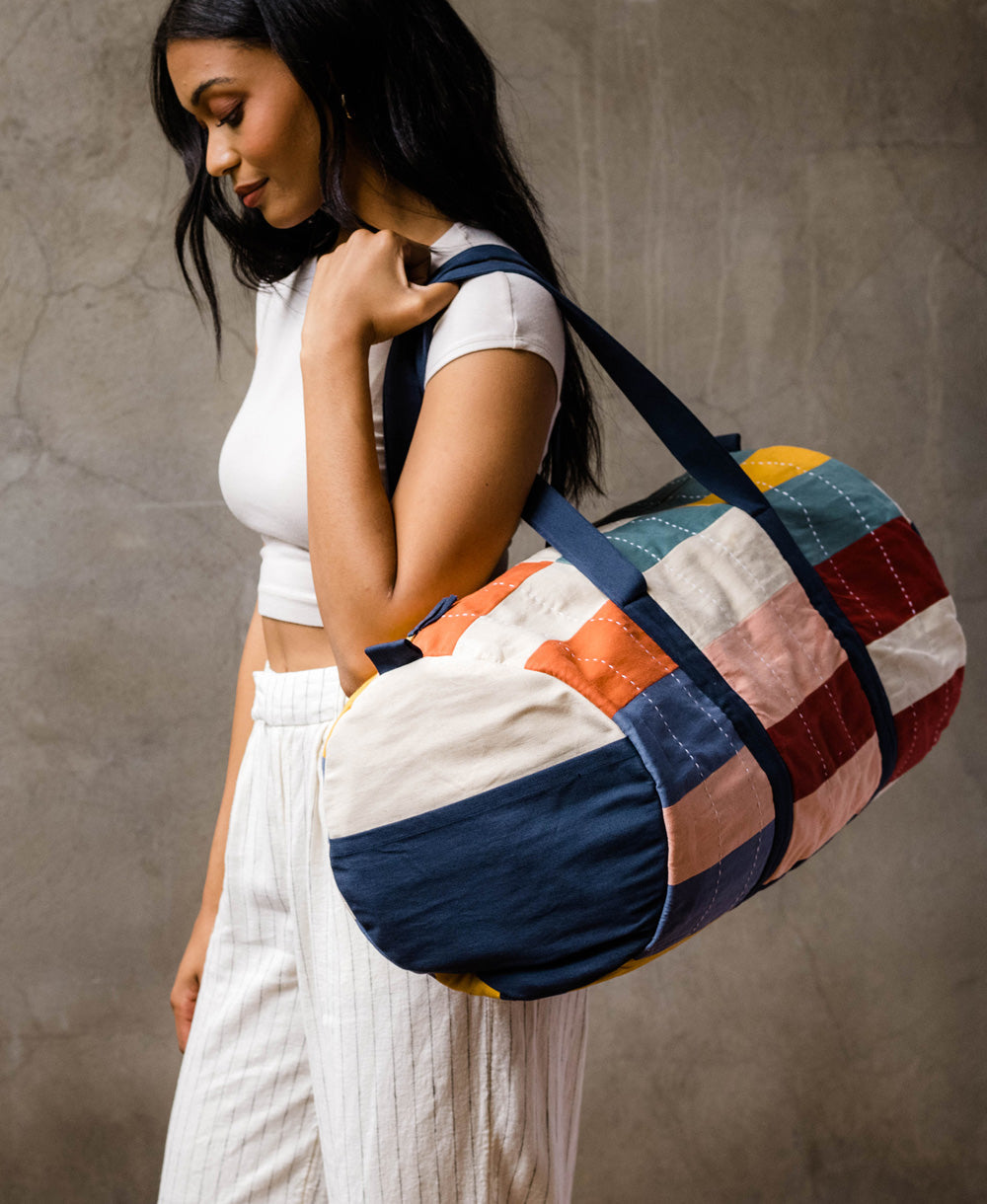 Anchal Multi-Check Canvas Duffle Bag - Thumbnail 5